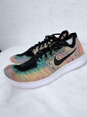 Nike Free RN Flyknit Multicolor Rainbow Running Shoes Womens 9.5